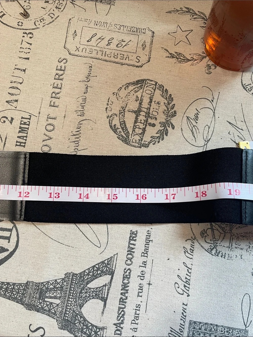 Black Genuine Leather Belt with Brass Buckle and Adjustable Elastic
